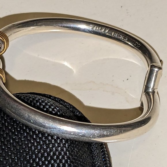 Taxco 27g Sterling Clamper Bypass Bracelet w Brass Detail. Optional 3/4" Hoops - Picture 5 of 14